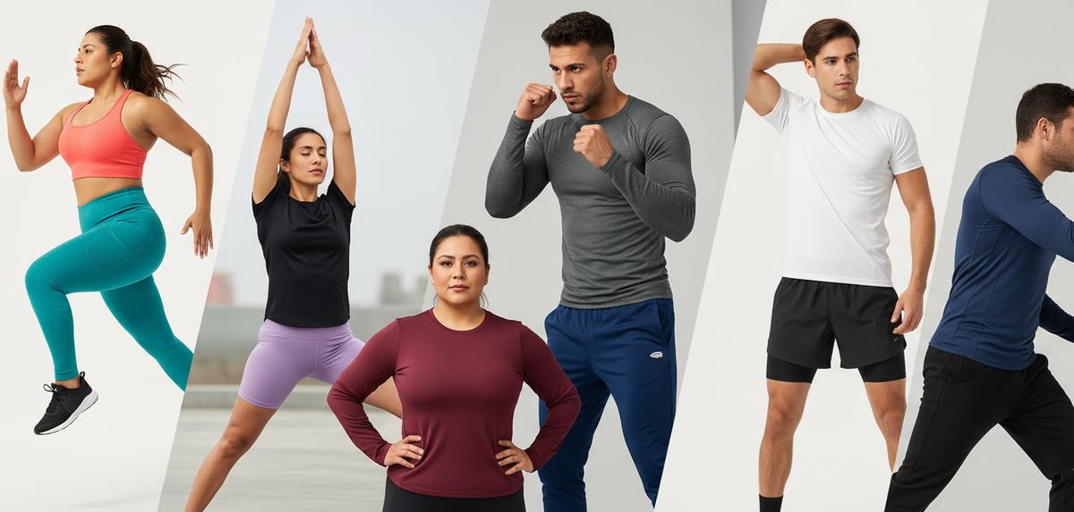 Banner promocional de ropa deportiva para mujer y hombre